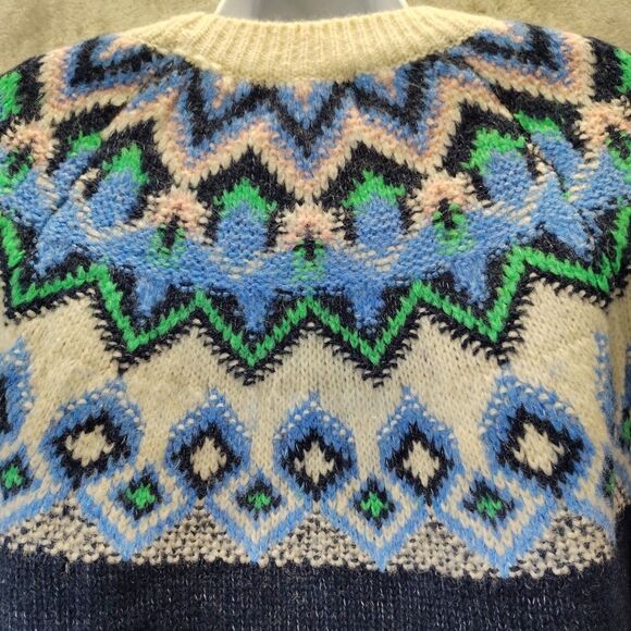 Old Navy Women Sweater Fair Isle Navy Blue Festive Colors Crew Neck Size L - Picture 9 of 9